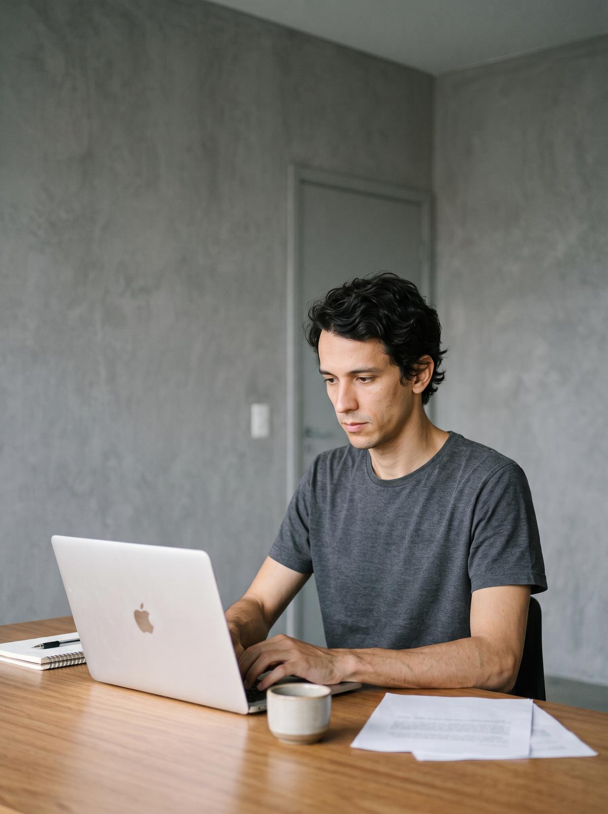 Empreendedor trabalha no notebook em seu escritório
